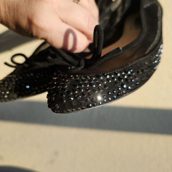 INC International Concepts "Corsica" Black Bejeweled Pointed Toe Bow Flats 8M - Picture 6 of 7